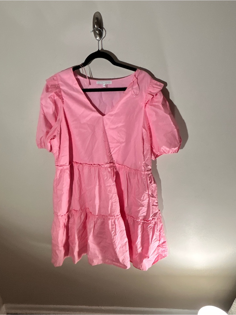 English Factory Pink Tiered Puff-Sleeve Dress
